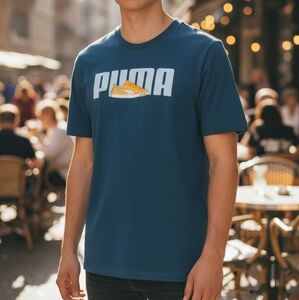 EUC Puma Size Medium Logo Sneaker Blue/Gray Men's Tshirt!!